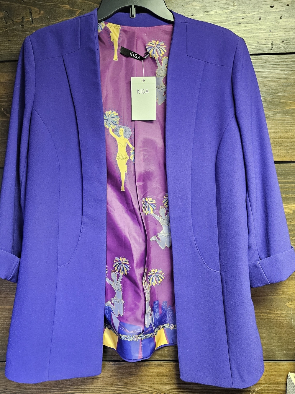 Women's Purple Open-Front Blazer Jacket NWT By Kisa Made In Turkey Medium Womens